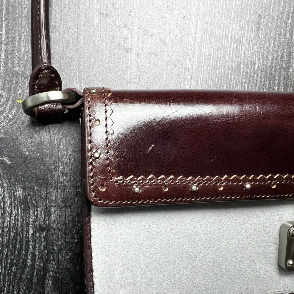 Anne Taylor Y2K Mini Baguette Bag Gray and Brown Suede and Leather - Picture 14 of 16